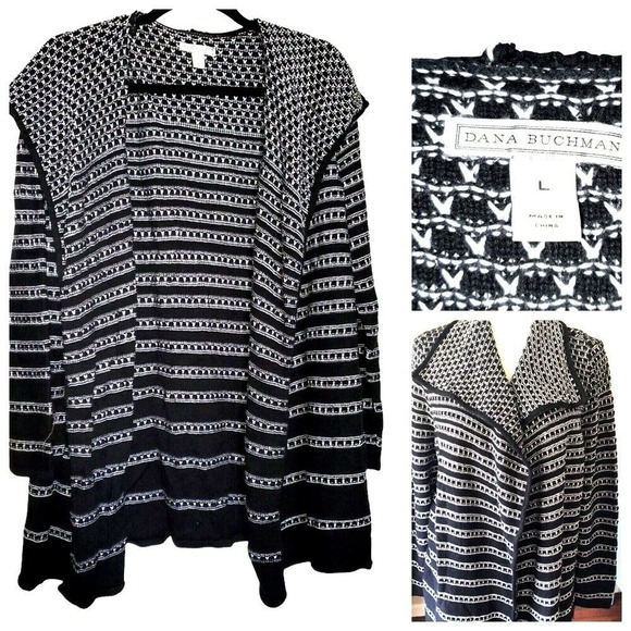 Dana Buchman Stripped Boho Artsy Neural Print Open Oversize Cardigan Size L Work - Picture 1 of 9